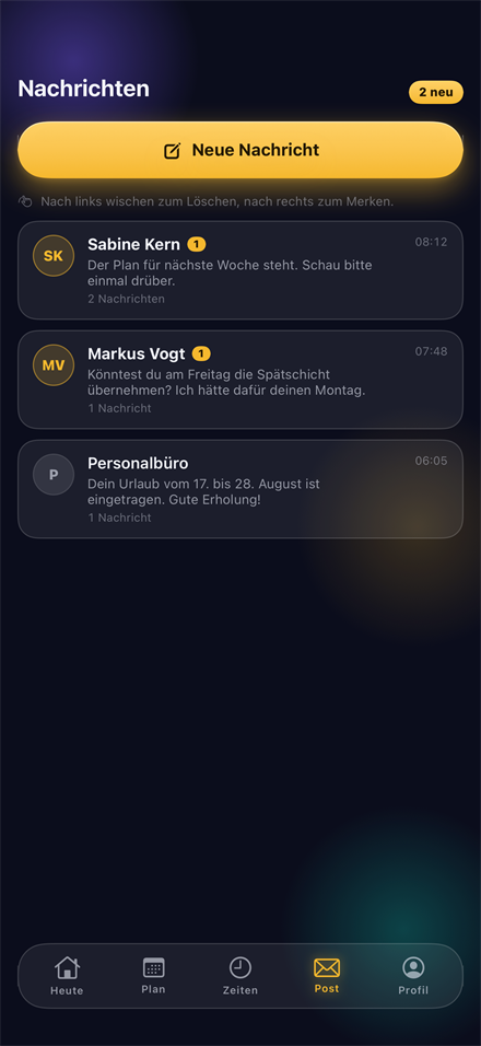 SHIFTDECK Zeiterfassung — Nachrichten an Vorgesetzte und Kollegen