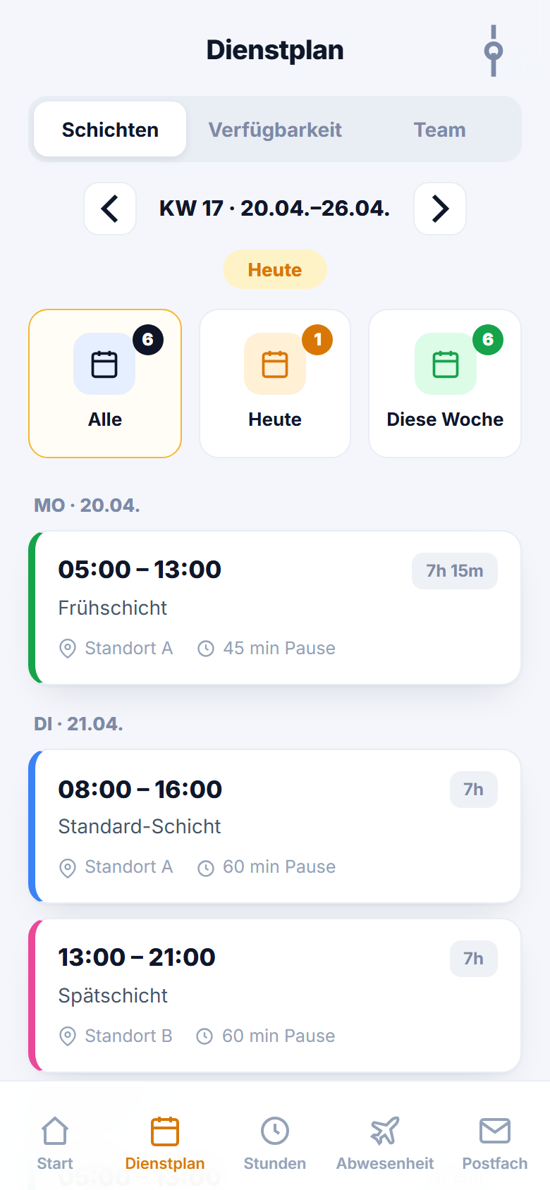 SHIFTDECK App — Dienstplan