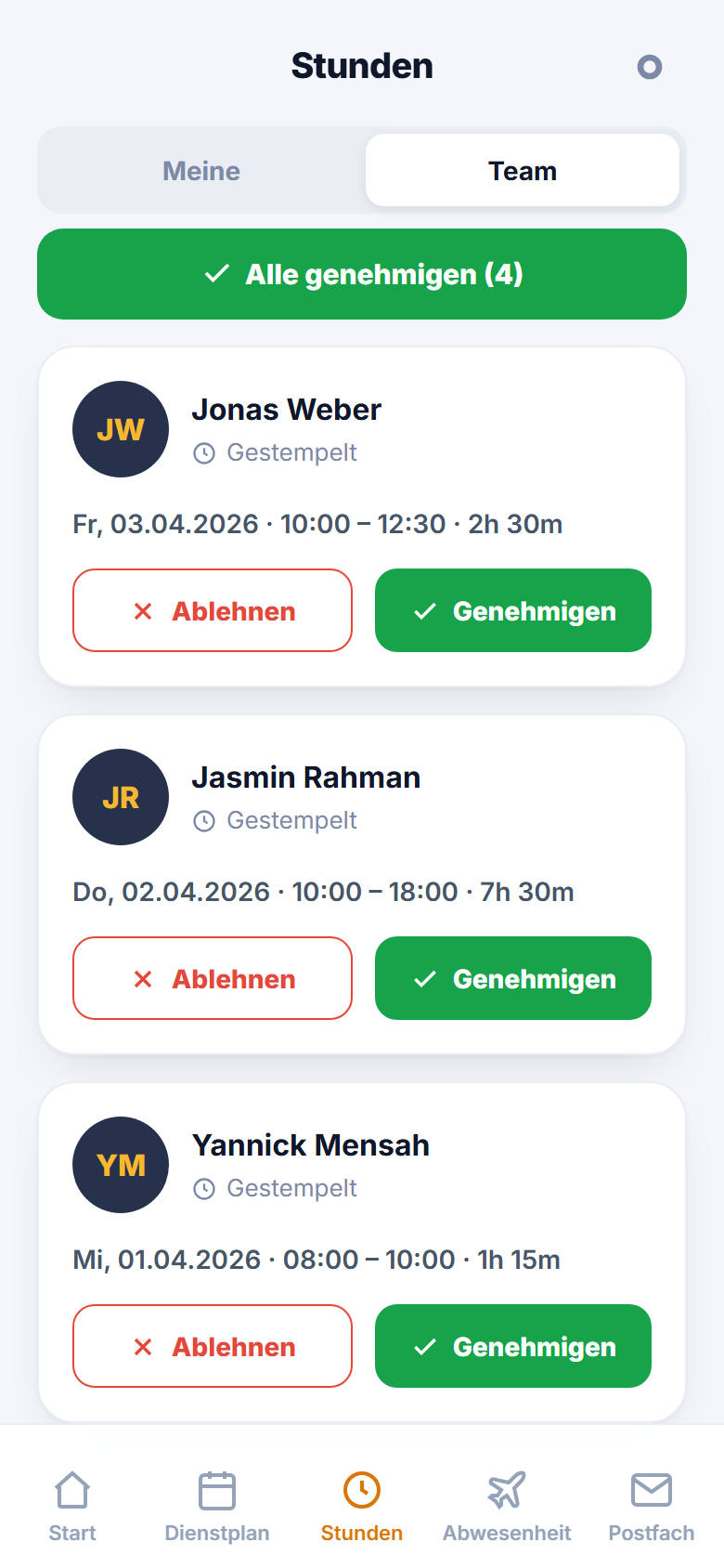 SHIFTDECK App — Stunden